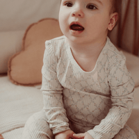 The Printed Romper + Bonnet Set - Lattice Pink