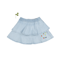 The Denim Tiered Skirt - Raspberry Red