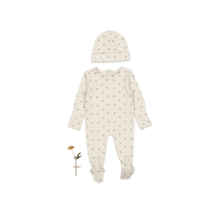 The Printed Romper + Hat Set - Mini Stitch Red