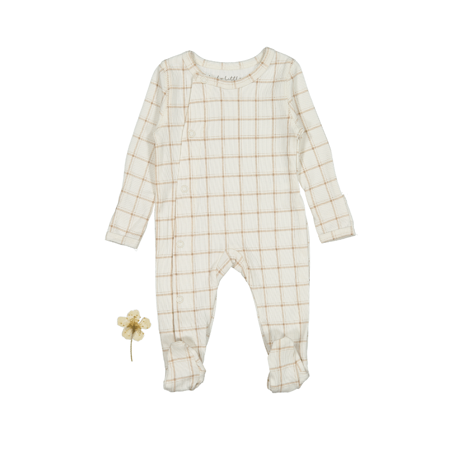 The Printed Snap Romper - Tan Grid