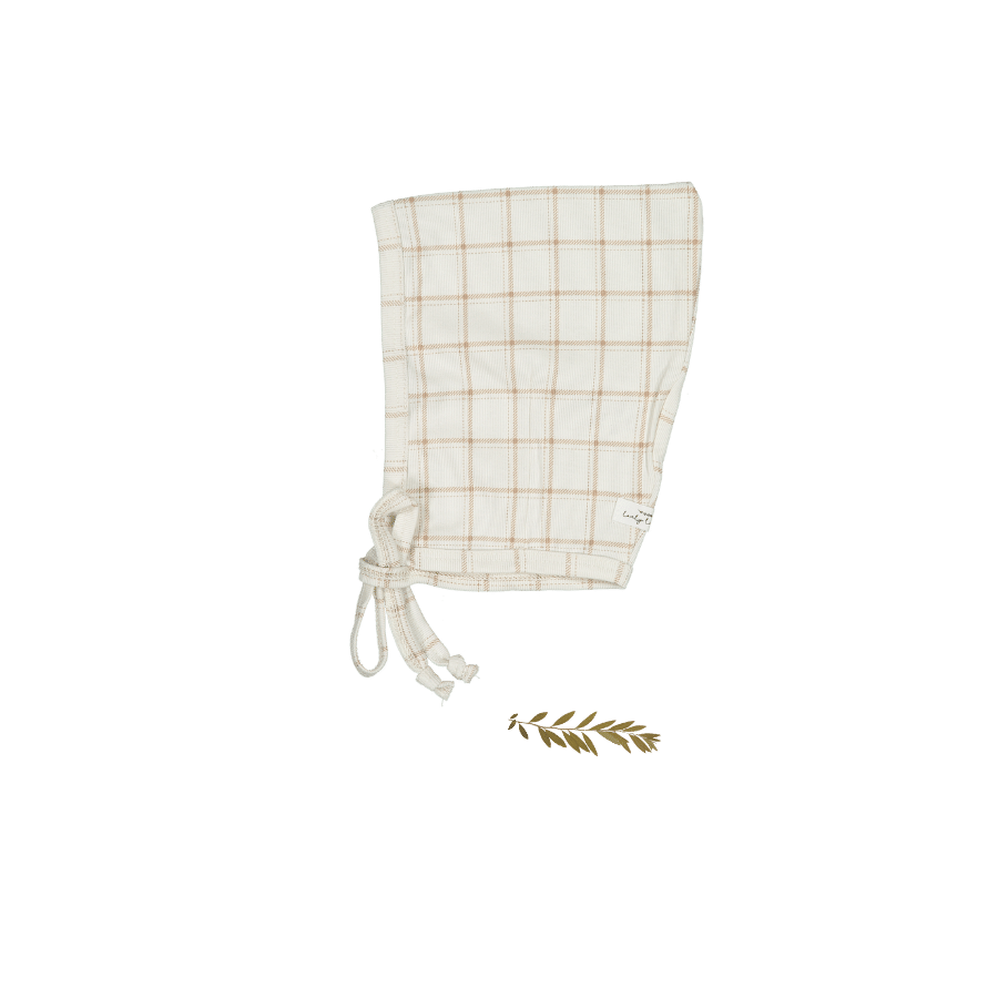 The Printed Pixie Bonnet - Tan Grid