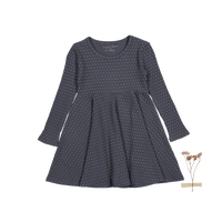 The Printed Long Sleeve Dress - Steel Dot