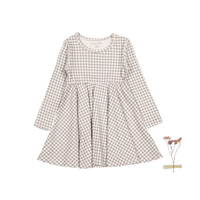 The Printed Long Sleeve Dress - Taupe Gingham