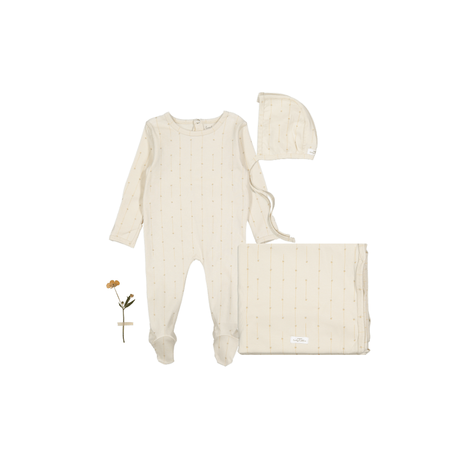 The Printed Romper + Bonnet + Blanket Set - Emery Peach