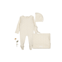 The Printed Romper + Bonnet + Blanket Set - Emery Peach