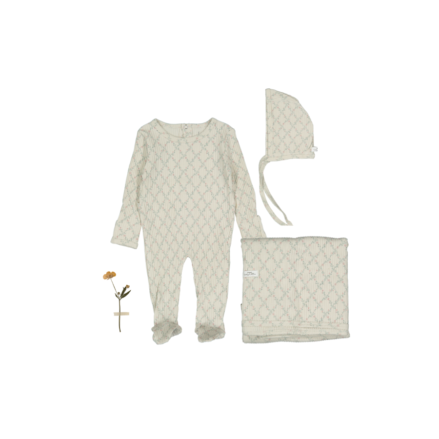 The Printed Romper + Blanket Set - Lattice Pink