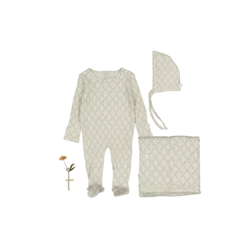 The Printed Romper + Blanket Set - Lattice Pink