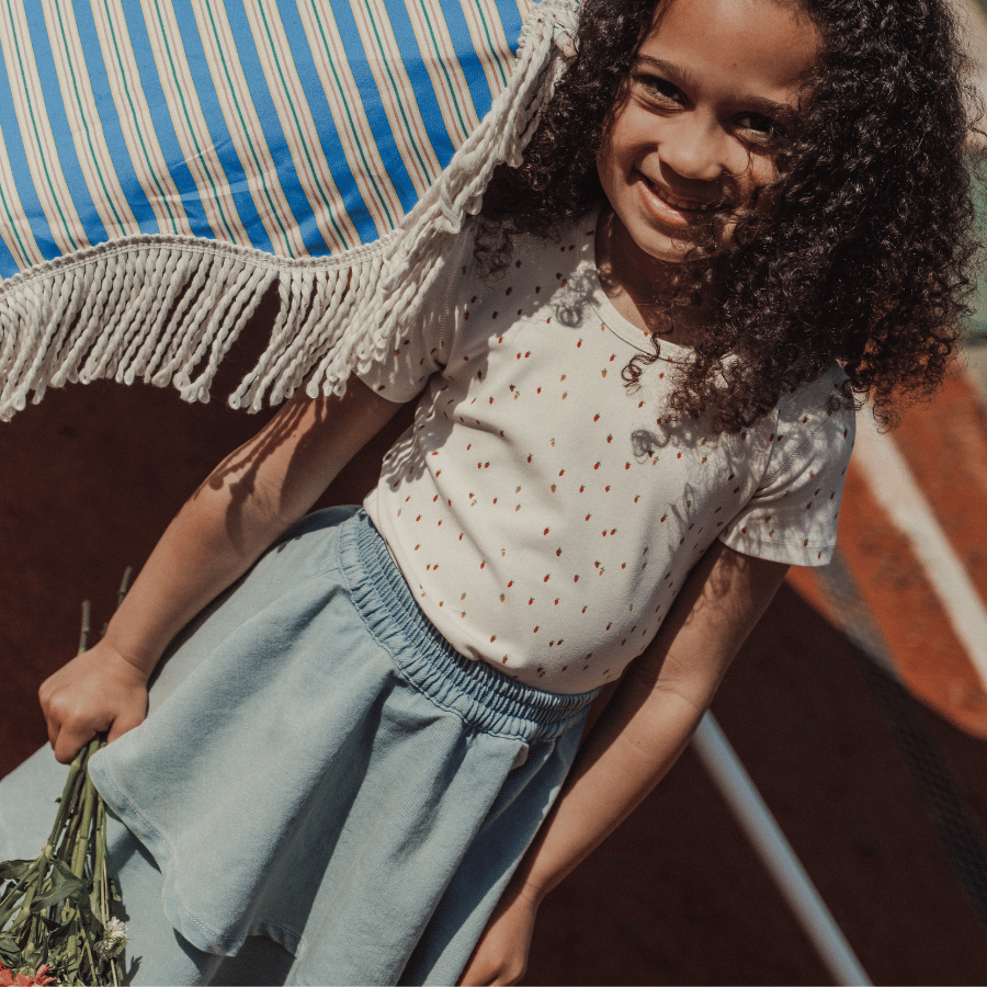 The Denim Tiered Skirt - Raspberry Red