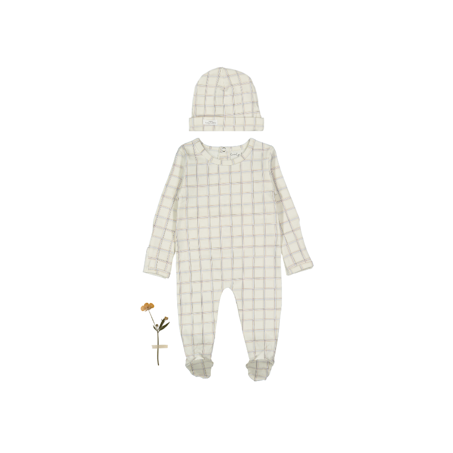 The Printed Romper + Hat Set - Sketch Grid