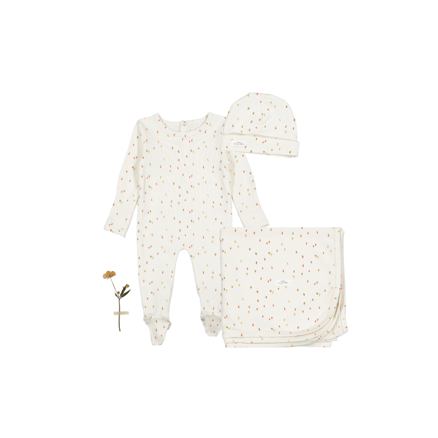 The Printed Romper + Hat + Blanket Set - Raspberry Red