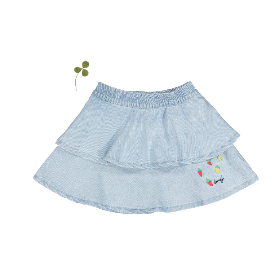 The Denim Tiered Skirt - Raspberry Red