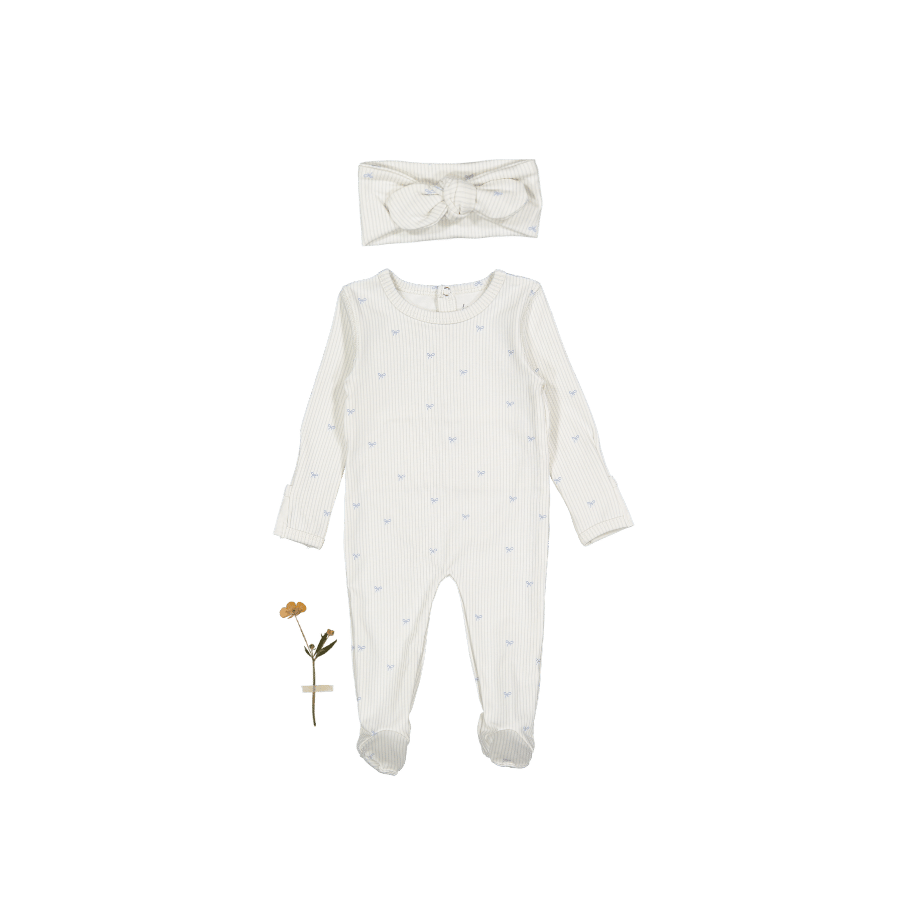 The Printed Romper + Headband Set - Blue Bow