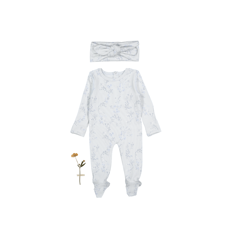 The Printed Romper + Headband Set - Joy Blue
