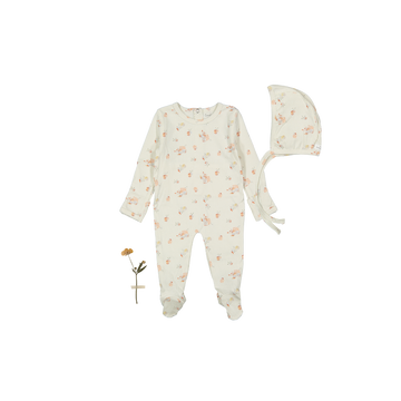 The Printed Romper + Bonnet Set - Seashell