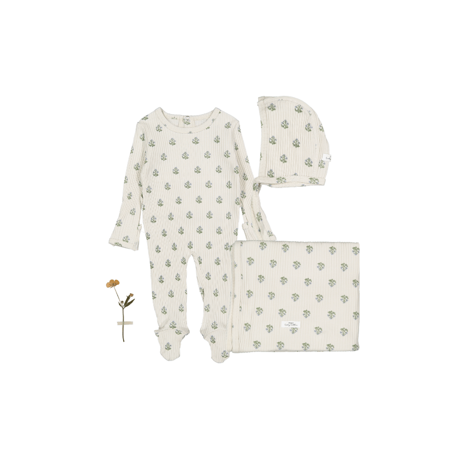 The Printed Romper + Blanket Set - Zara Blue