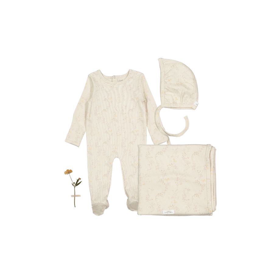 The Printed Romper + Bonnet + Blanket Set - Joy Pink