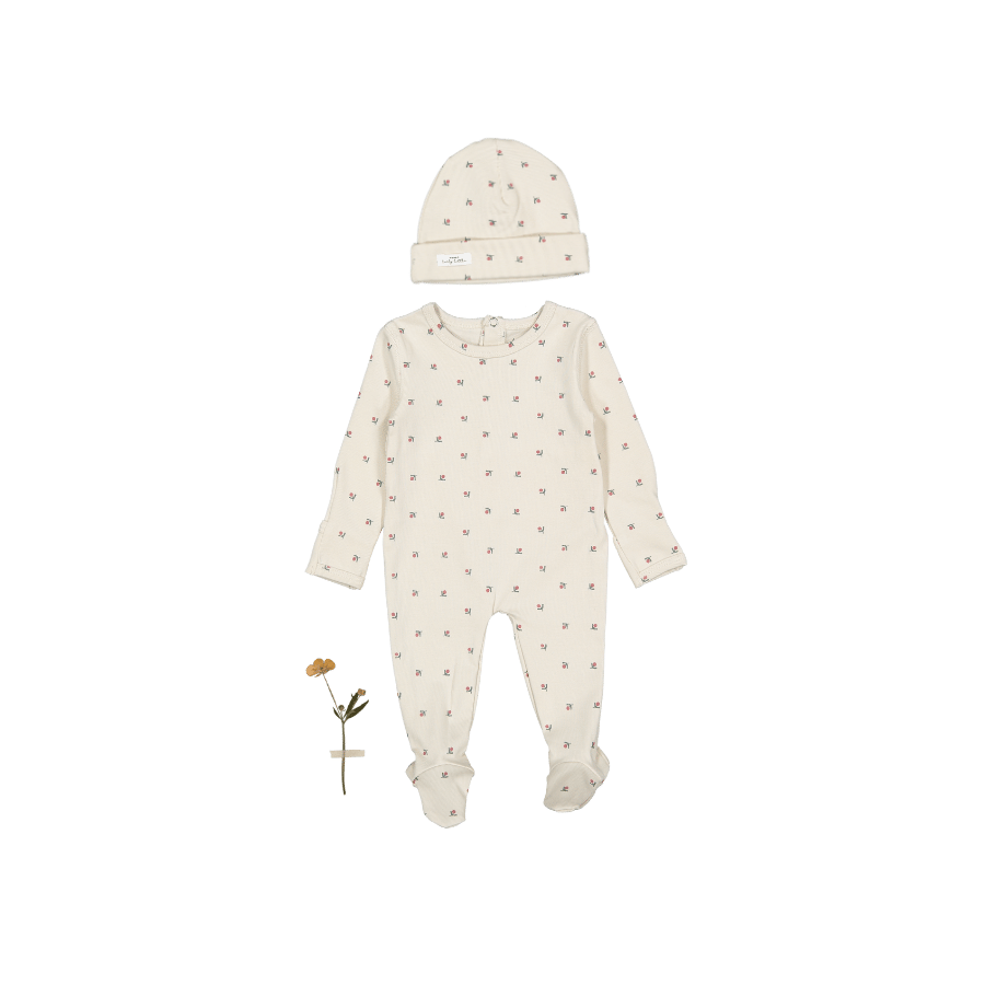 The Printed Romper + Hat Set - Mini Stitch Red