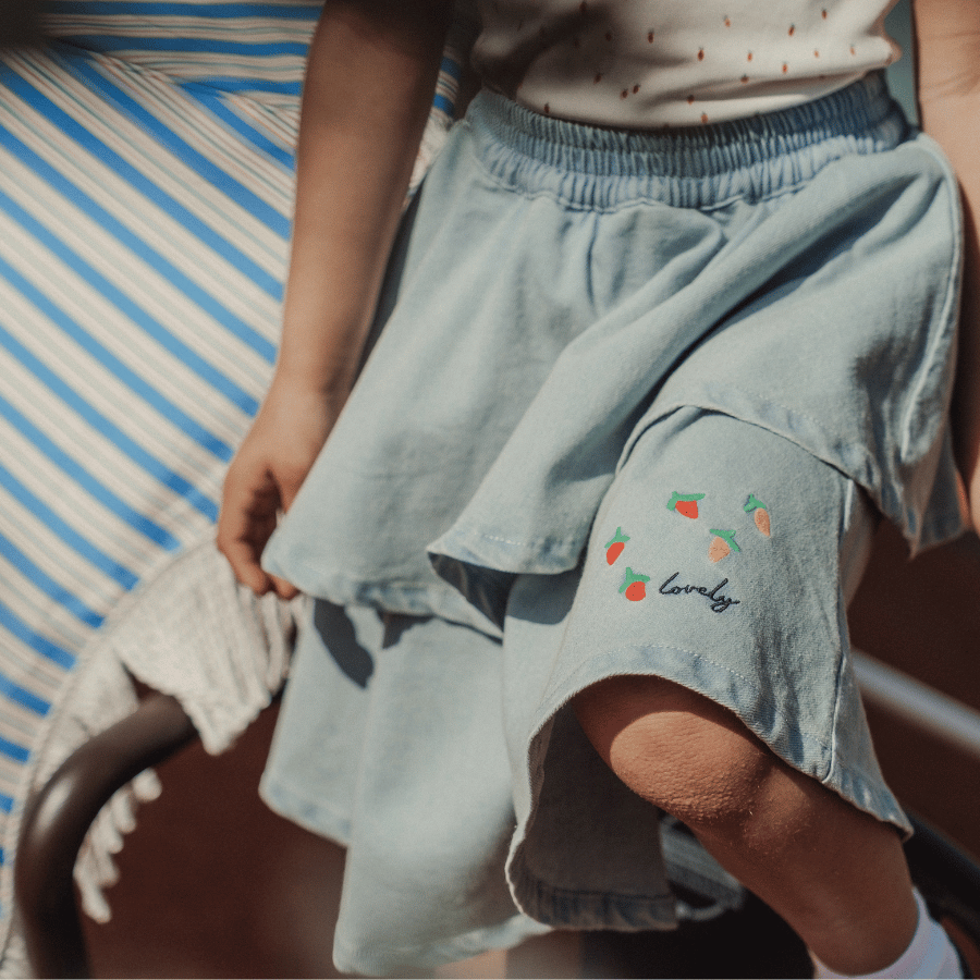 The Denim Tiered Skirt - Raspberry Red