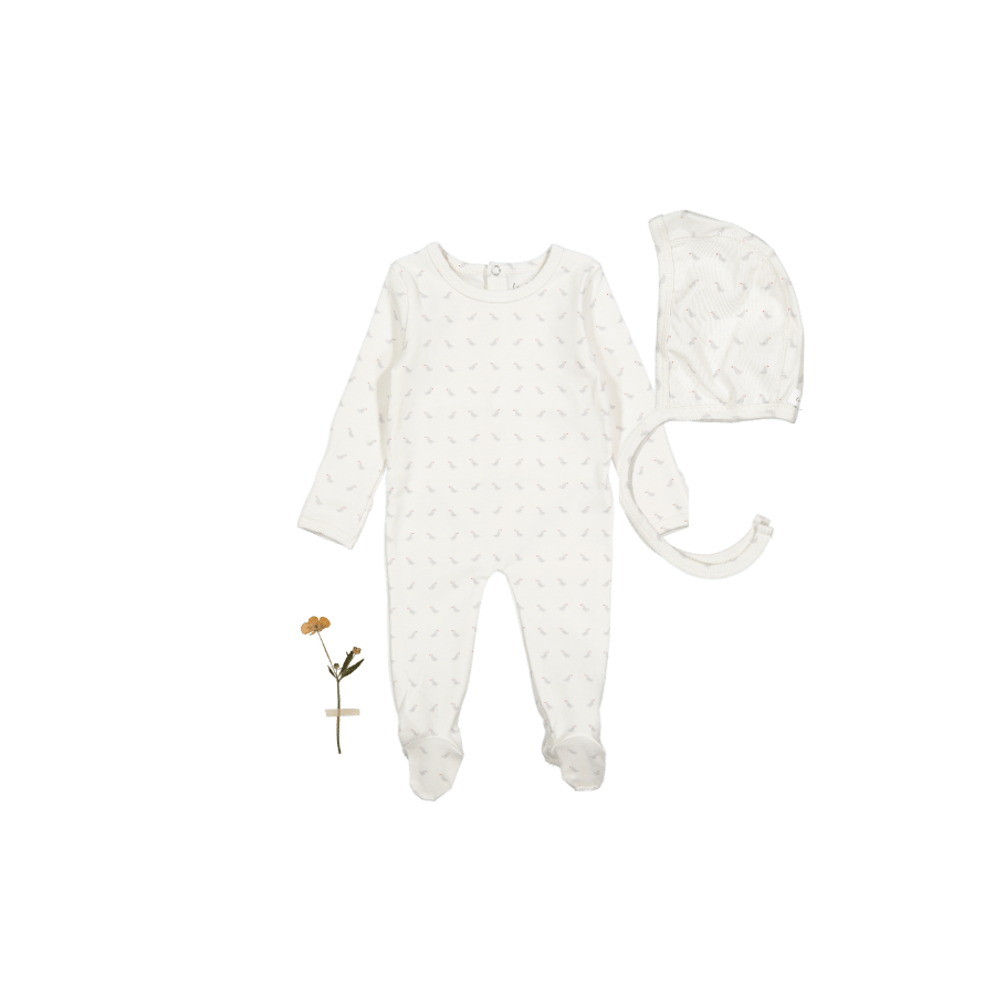 The Printed Romper + Bonnet Set - Soft Bird