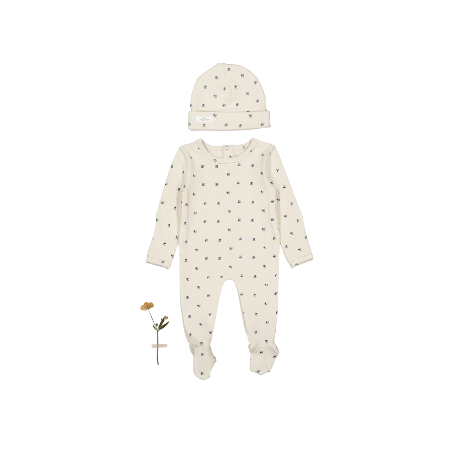 The Printed Romper + Hat Set - Mini Stitch Blue