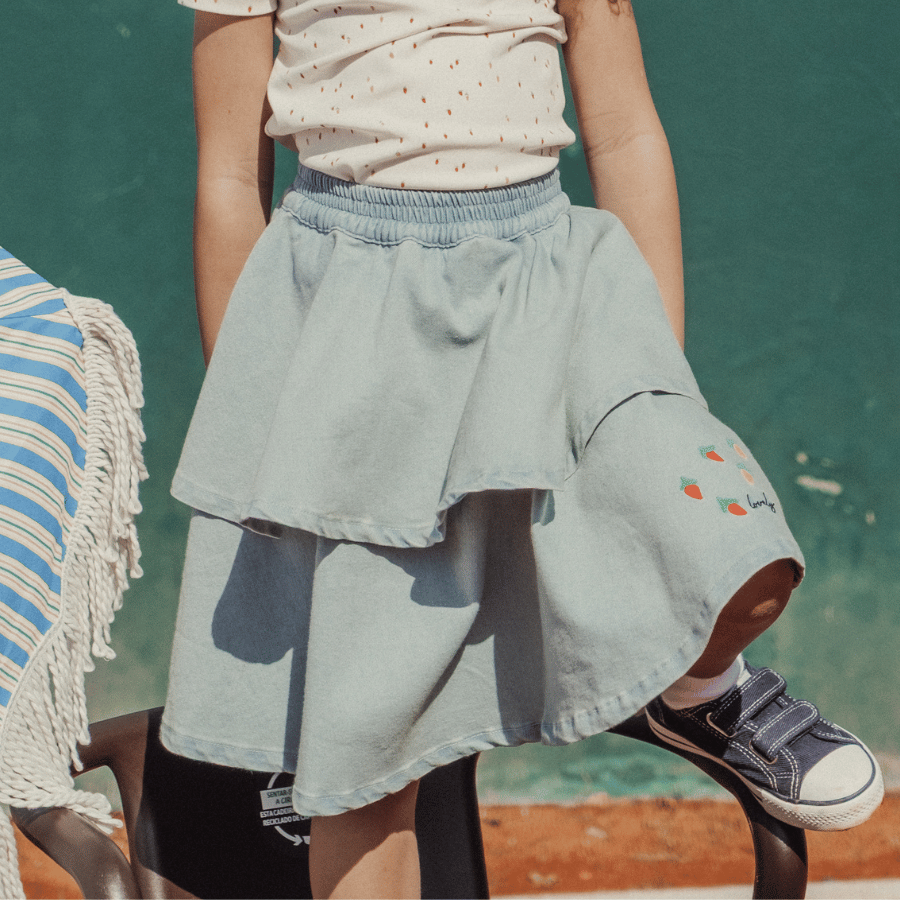 The Denim Tiered Skirt - Raspberry Red