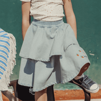 The Denim Tiered Skirt - Raspberry Red