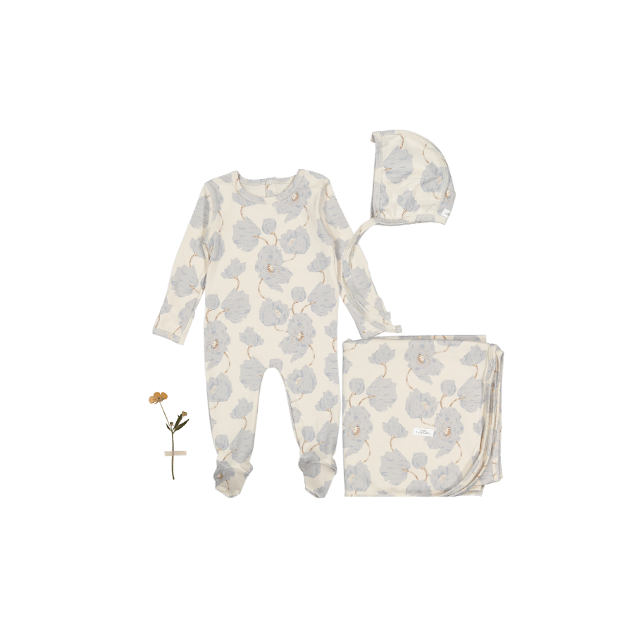 The Printed Romper + Bonnet + Blanket Set - Camellia