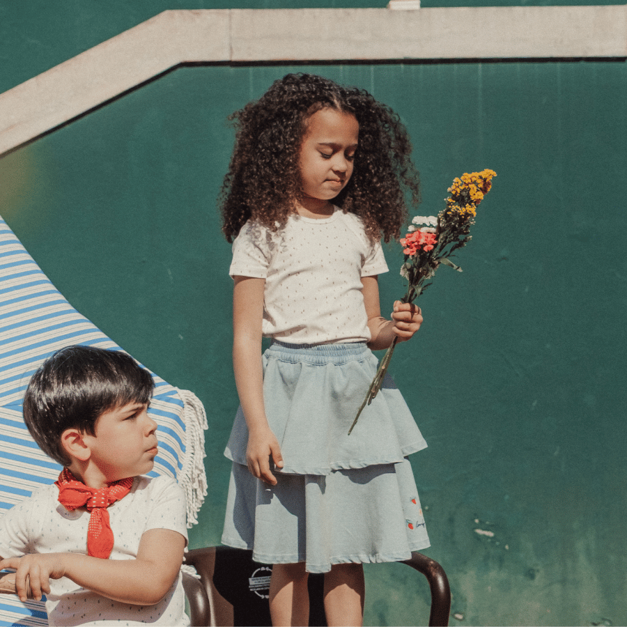 The Denim Tiered Skirt - Raspberry Red