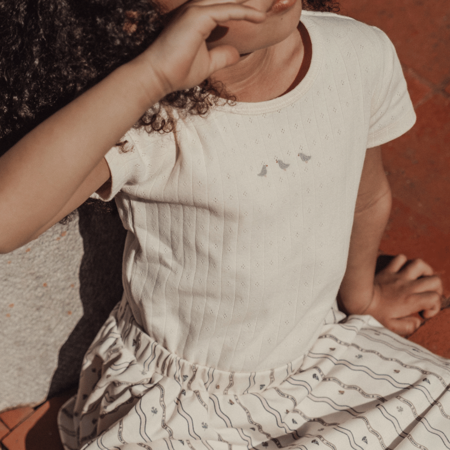 The Embroidered Short Sleeve Tee - Soft Bird