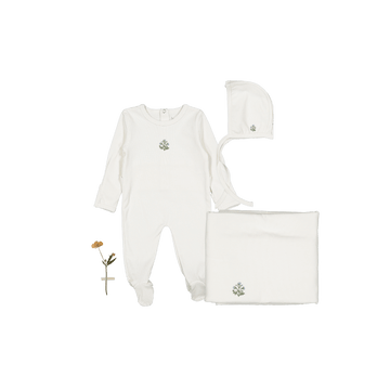 The Embroidered Romper + Blanket Set - Zara Blue