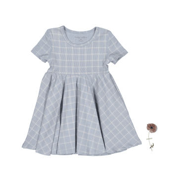 The Printed Short Sleeve Dress - Blue Grid