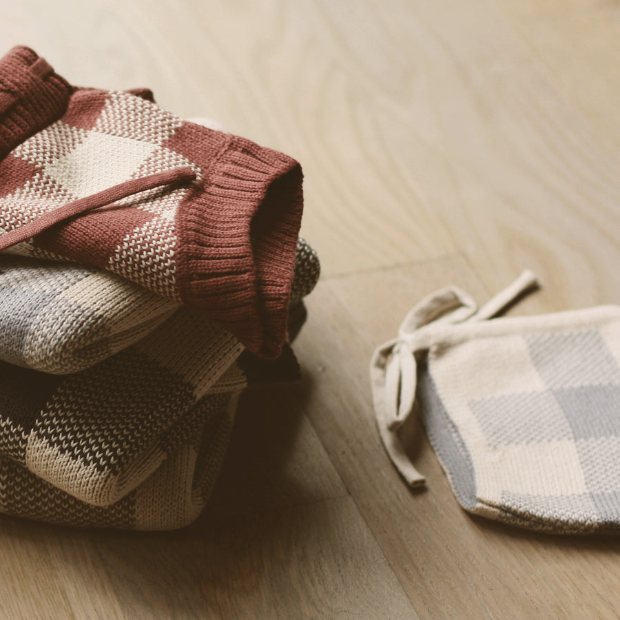 The Gingham Knit Bonnet - Slate