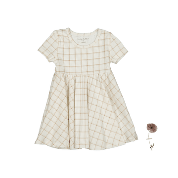 The Printed Short Sleeve Dress - Tan Grid