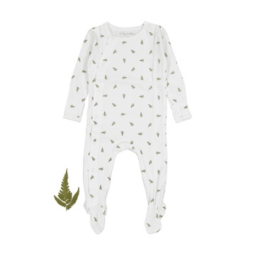 The Printed Snap Romper - White Leaf