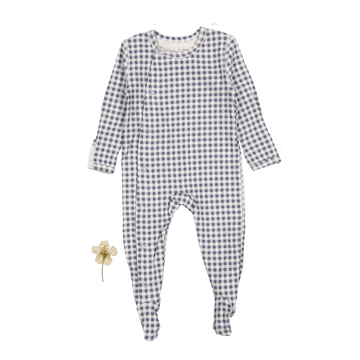 The Printed Snap Romper - Steel Gingham