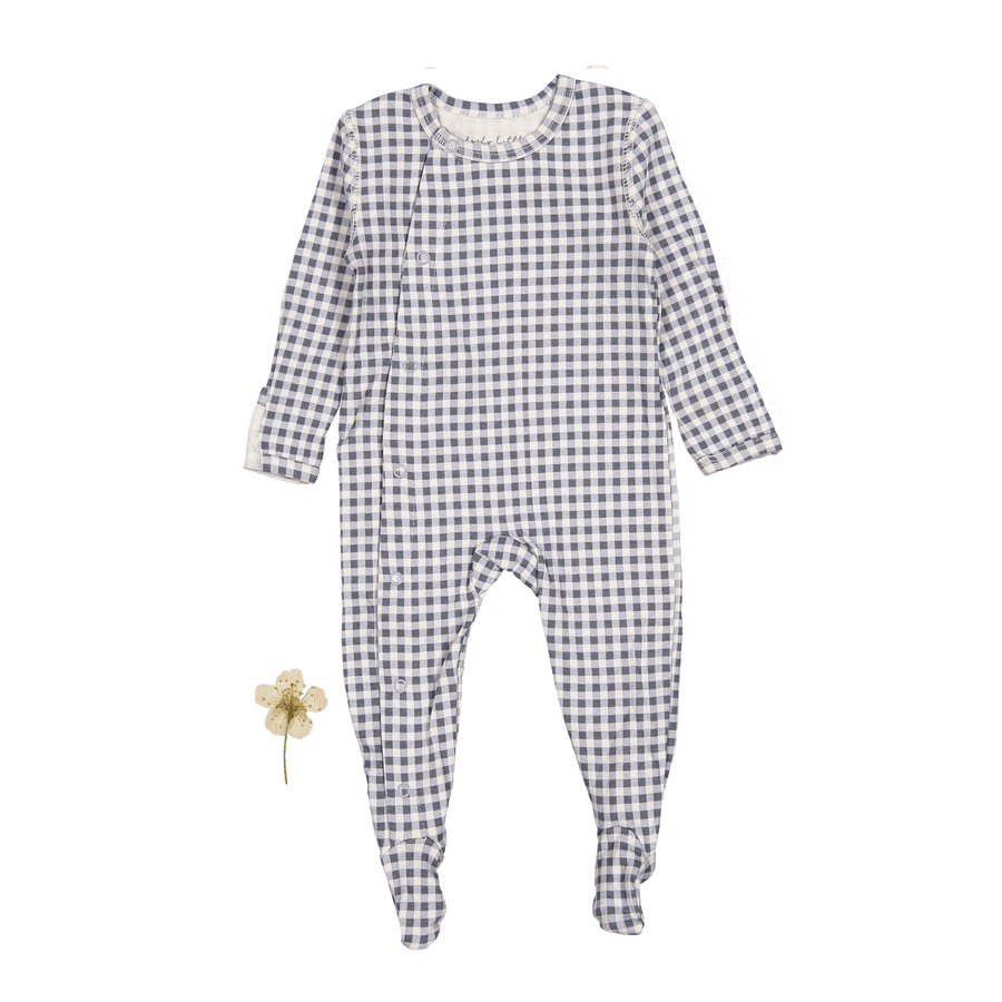 The Printed Snap Romper - Steel Gingham