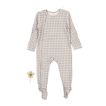 The Printed Snap Romper - Taupe Gingham