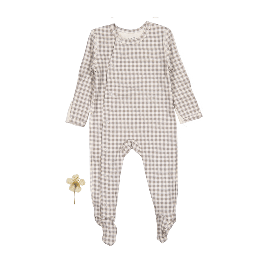 The Printed Snap Romper - Taupe Gingham