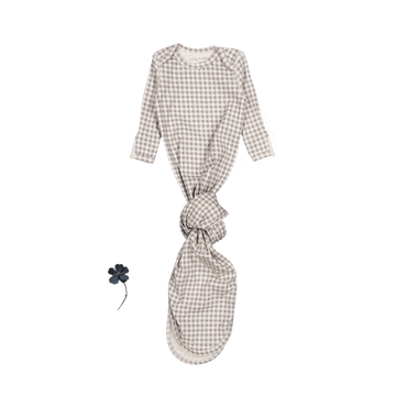 The Printed Baby Gown - Taupe Gingham