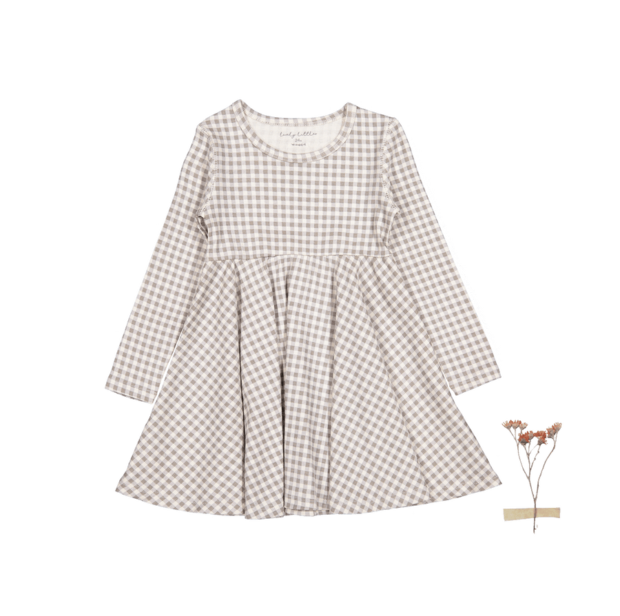 The Printed Long Sleeve Dress - Taupe Gingham