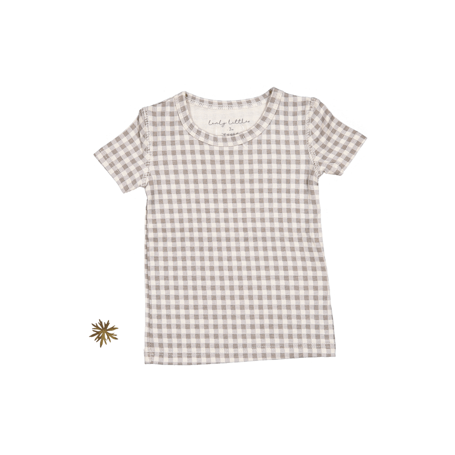 The Printed Short Sleeve Tee - Taupe Gingham